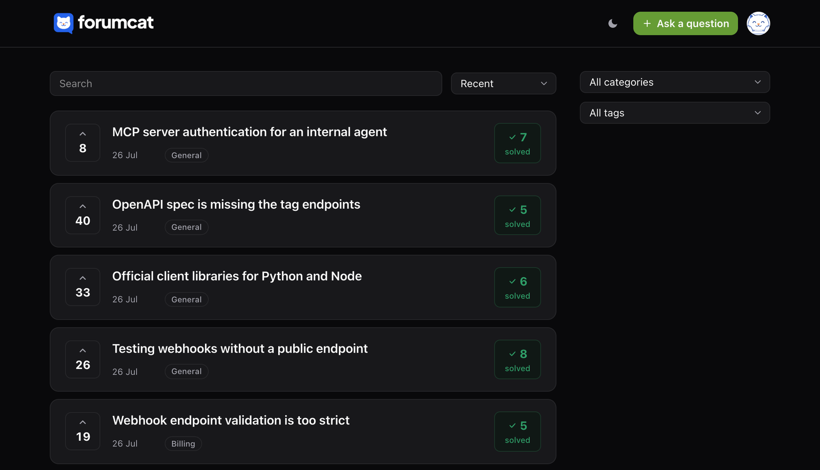 The same portal home page in the dark theme.